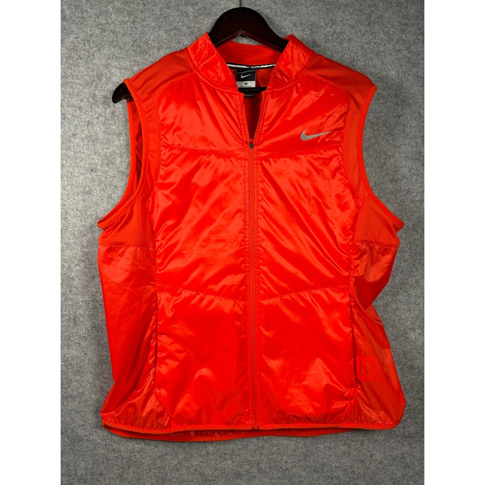 Nike Running Aeroloft Flash Vest Mens XL Bright Red Orange Full Zip 689256-696